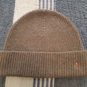 Polo Ralph Lauren cuffed beanie in heathered sand color with premium polo logo